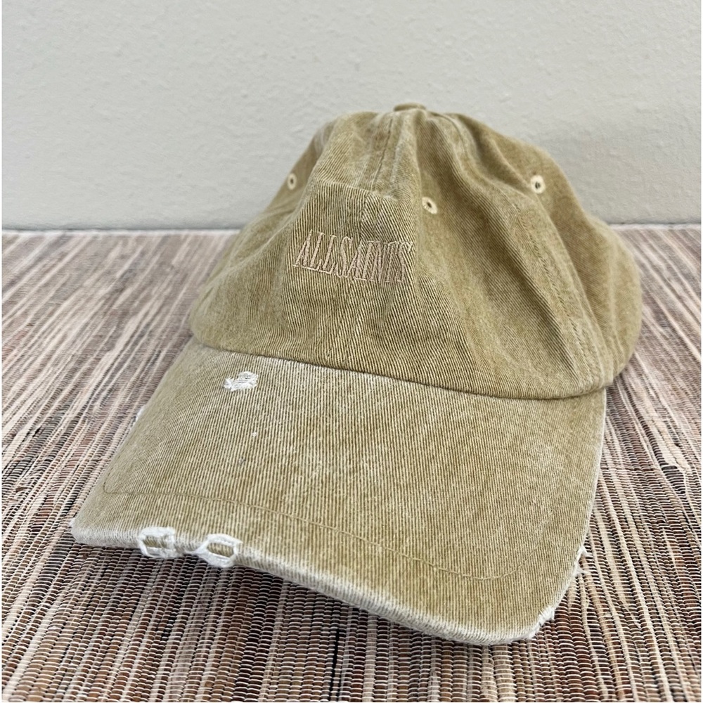 Allsaints Tan Stone Wash Denim Embroidered Logo Baseball Cap Hat